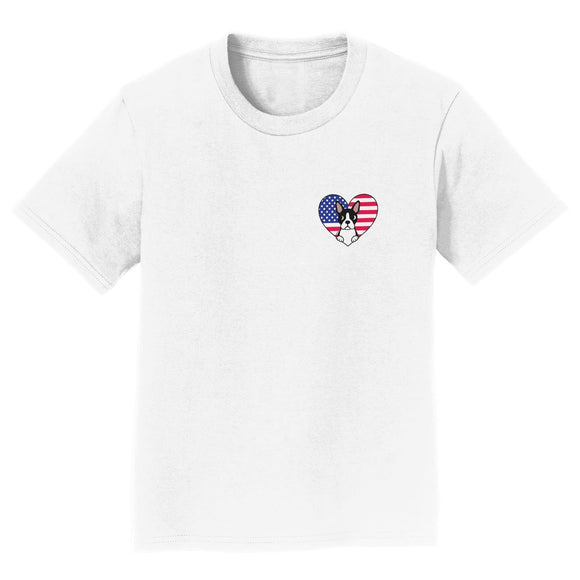 Parker Paws Store - USA Flag Heart Boston Terrier Face Left Chest - Kids' Unisex T-Shirt