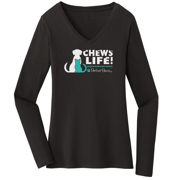 Parker Paws Chews Life - Women's V-Neck Long Sleeve T-Shirt