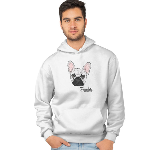 Animal Pride - White Frenchie Headshot - Adult Unisex Hoodie Sweatshirt