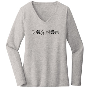 Dog Mom - Paw Text - Women's V-Neck Long Sleeve T-Shirt