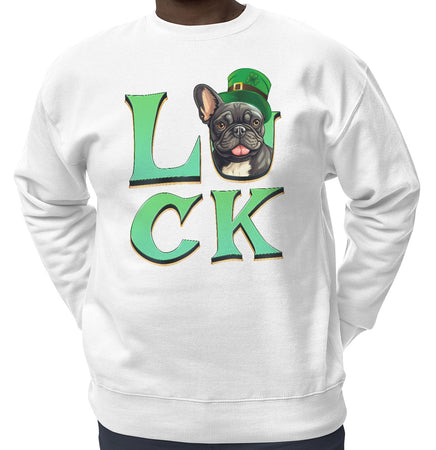 Big LUCK St. Patrick's Day French Bulldog (Black and White) - Adult Unisex Crewneck Sweatshirt