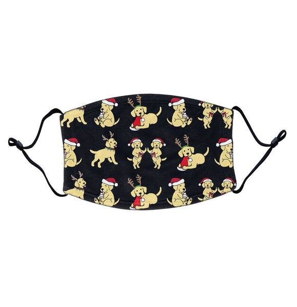 Christmas Yellow Lab Puppy Pattern - Adult Adjustable Face Mask