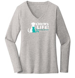 Parker Paws Logo Chews Life - Women's V-Neck Long Sleeve T-Shirt