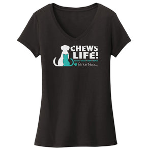 Parker Paws - Parker Paws Chews Life - Women's V-Neck T-Shirt