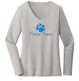Parker Paws Blue Paw Print Logo - Women's V-Neck Long Sleeve T-Shirt