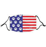 USA Flag - White Paw Prints - Adult Adjustable Face Mask