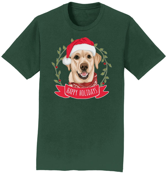Happy Holidays Yellow Lab - Adult Unisex T-Shirt