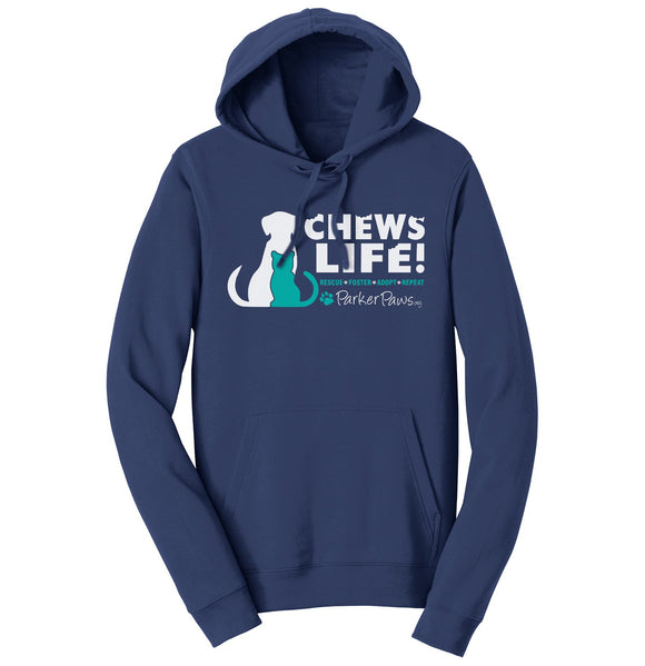 Parker Paws Chews Life - Adult Unisex Hoodie Sweatshirt