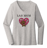 Flower Heart Chocolate Lab Mom - Women's V-Neck Long Sleeve T-Shirt