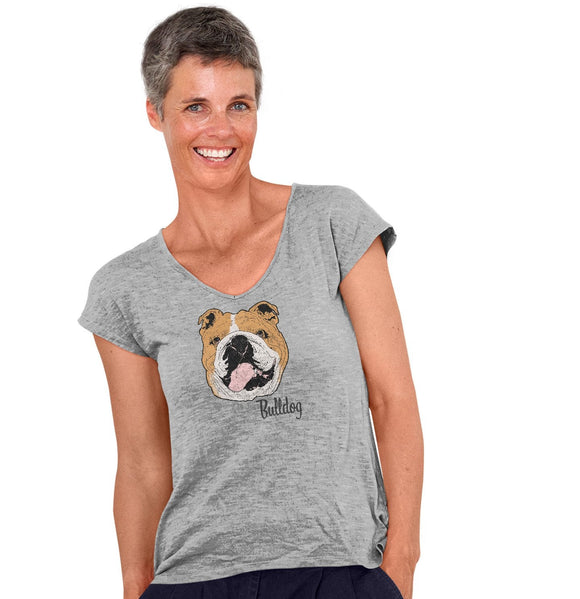 Animal Pride - Bulldog Headshot - Women's V-Neck T-Shirt