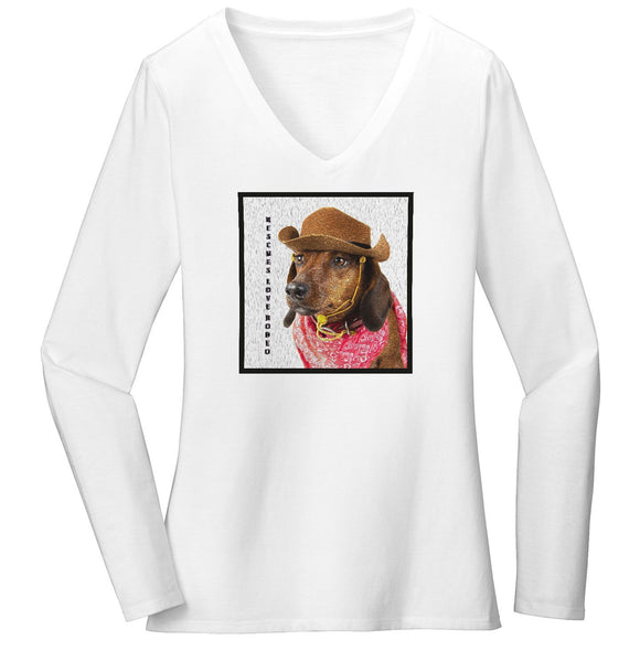 Rodeo Dachshund - Women's V-Neck Long Sleeve T-Shirt