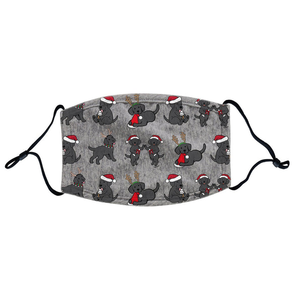 Christmas Black Lab Puppy Pattern - Adult Adjustable Face Mask