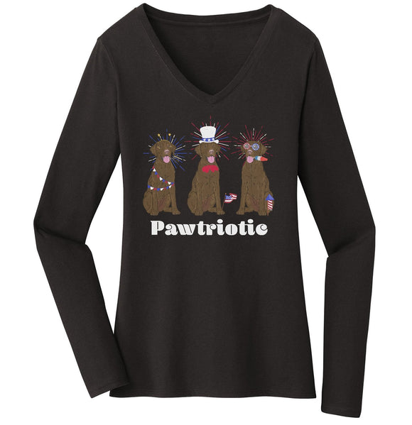 4th of July Lineup Chocolate Lab - Women's V-Neck Long Sleeve T-Shirt