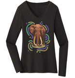 Wiggly Lines Elephant - Women's V-Neck Long Sleeve T-Shirt