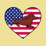 USA Flag Heart Red Smooth Doxie Running Left Chest - Adult Unisex T-Shirt