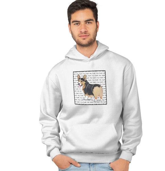 Tri Color Corgi Puppy Love Text - Adult Unisex Hoodie Sweatshirt