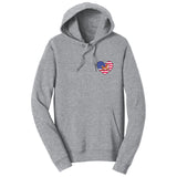Parker Paws Store - USA Flag Heart Shiba Inu Trotting Left Chest - Adult Unisex Hoodie Sweatshirt