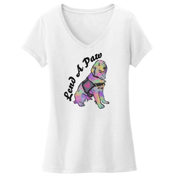 Lend a Paw Golden Retriever - Women's V-Neck T-Shirt