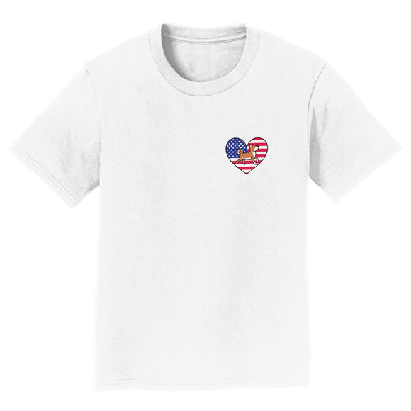 Parker Paws Store - USA Flag Heart Shiba Inu Trotting Left Chest - Kids' Unisex T-Shirt