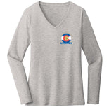 Golden Retriever Freedom Rescue Colorado Flag Logo - Left Chest - Women's V-Neck Long Sleeve T-Shirt