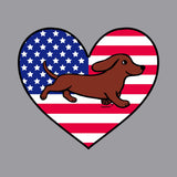USA Flag Heart Red Smooth Doxie Running Left Chest - Adult Unisex Hoodie Sweatshirt