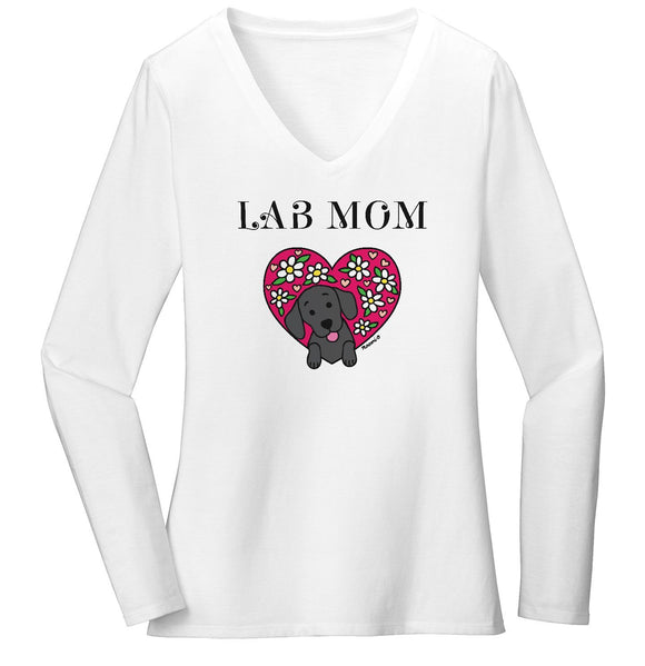 Flower Heart Black Lab Mom - Women's V-Neck Long Sleeve T-Shirt