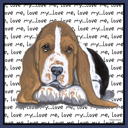 Basset Hound Puppy Love Text - Adult Unisex Hoodie Sweatshirt