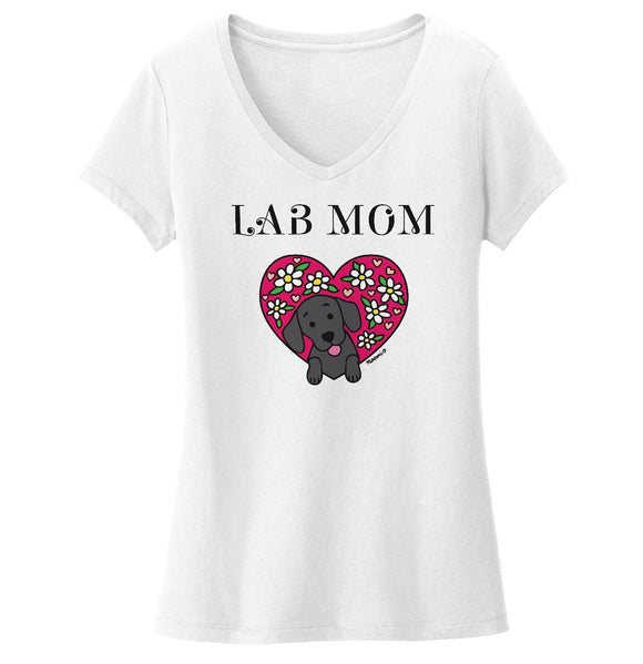 Flower Heart Black Lab Mom - Women's V-Neck T-Shirt
