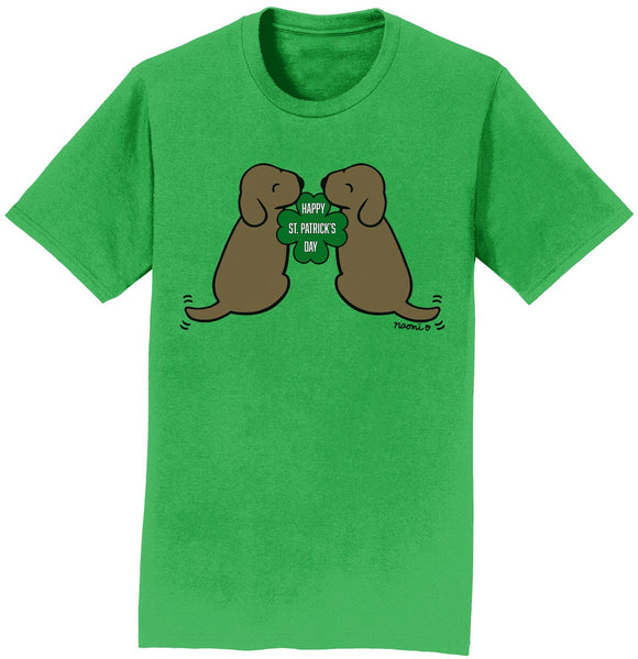 Happy St. Patrick's Day Chocolate Lab Puppies - Adult Unisex T-Shirt