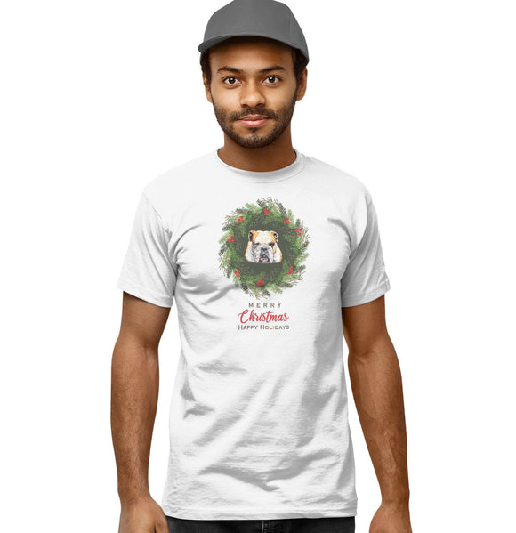 Animal Pride - Bulldog Christmas Wreath - Adult Unisex T-Shirt
