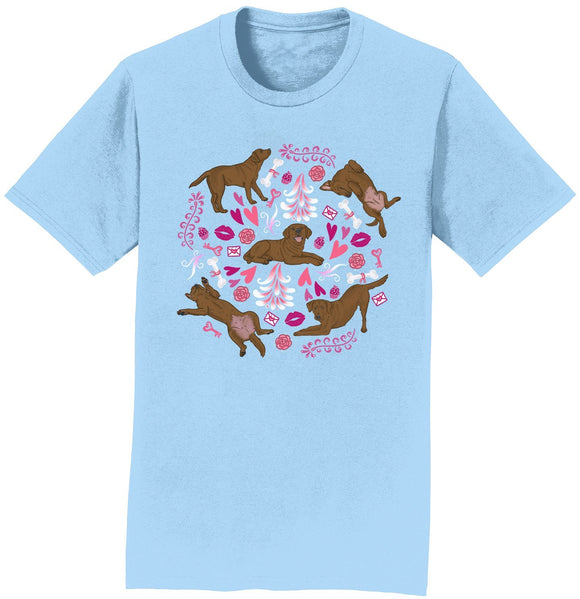 Chocolate Labrador Pink Fleur Pattern - Adult Unisex T-Shirt