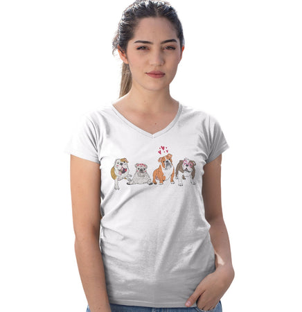 Bulldog Love Line Up - Women's V-Neck T-Shirt