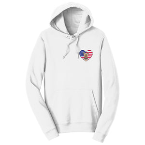 Parker Paws Store - USA Flag Heart Yorkie Face Left Chest - Adult Unisex Hoodie Sweatshirt