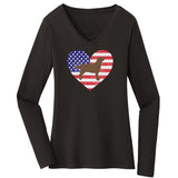 USA Flag Chocolate Lab Silhouette - Women's V-Neck Long Sleeve T-Shirt