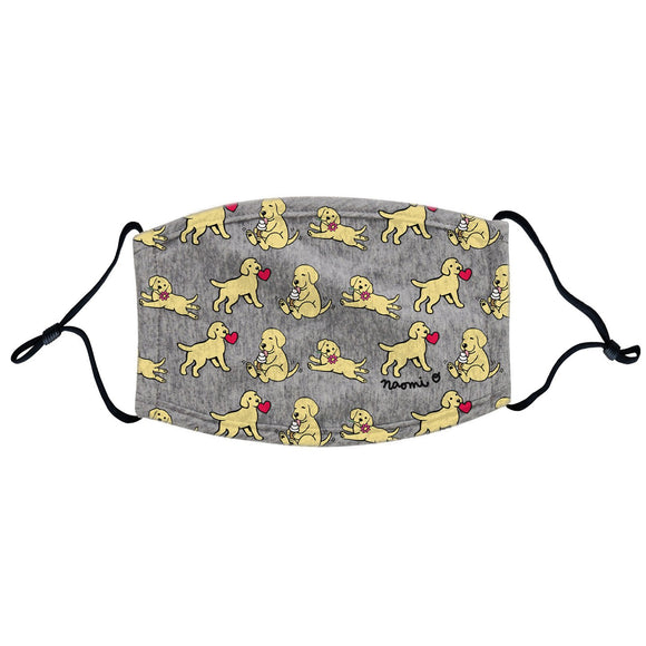 Yellow Lab Puppy Cartoon Pattern - Adult Adjustable Face Mask