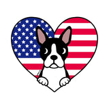 USA Flag Heart Boston Terrier Face Left Chest - Adult Unisex Hoodie Sweatshirt