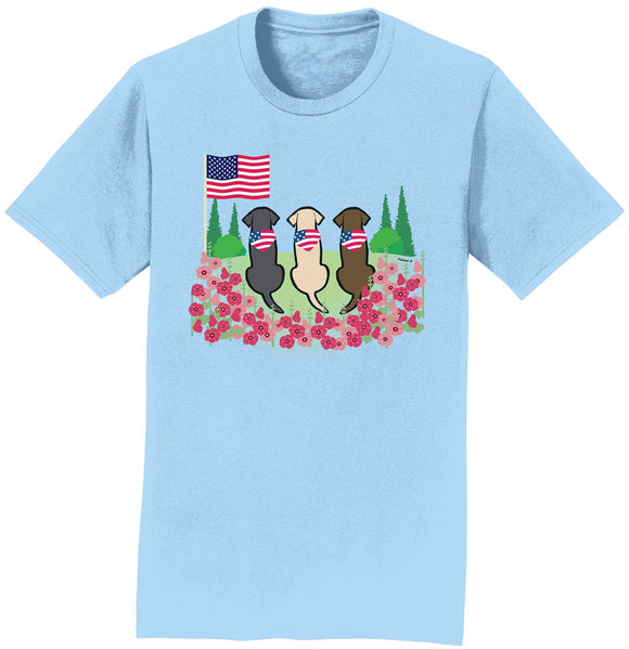 USA Flag Bandanas on Three Labs - Adult Unisex T-Shirt
