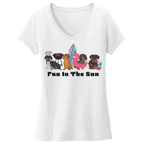 Summer Dachshunds Fun in the Sun | Women's V-Neck T-Shirt