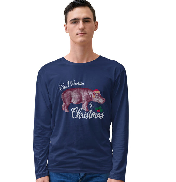 NEW Zoo & Adventure Park - Hippopotamus for Christmas - Adult Unisex Long Sleeve T-Shirt