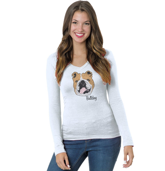 Animal Pride - Bulldog Headshot - Women's V-Neck Long Sleeve T-Shirt