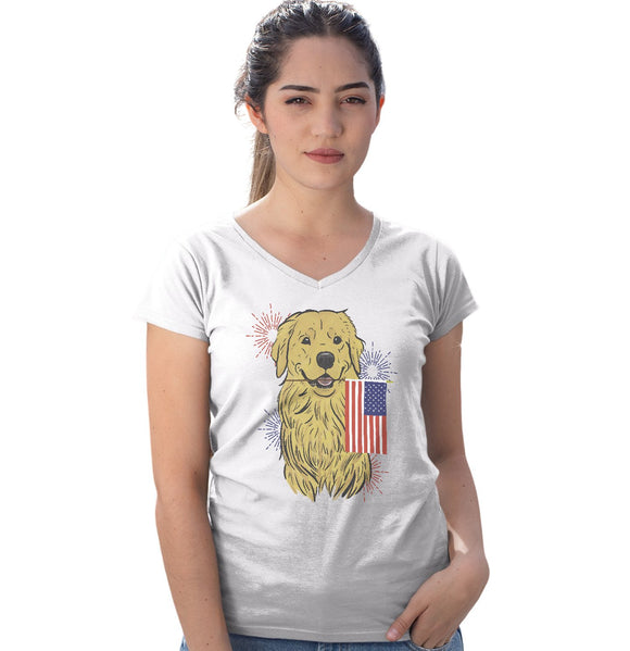 Animal Pride - USA Flag Golden - Women's V-Neck T-Shirt