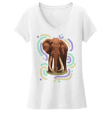 Wiggly Lines Elephant - Women's V-Neck T-Shirt