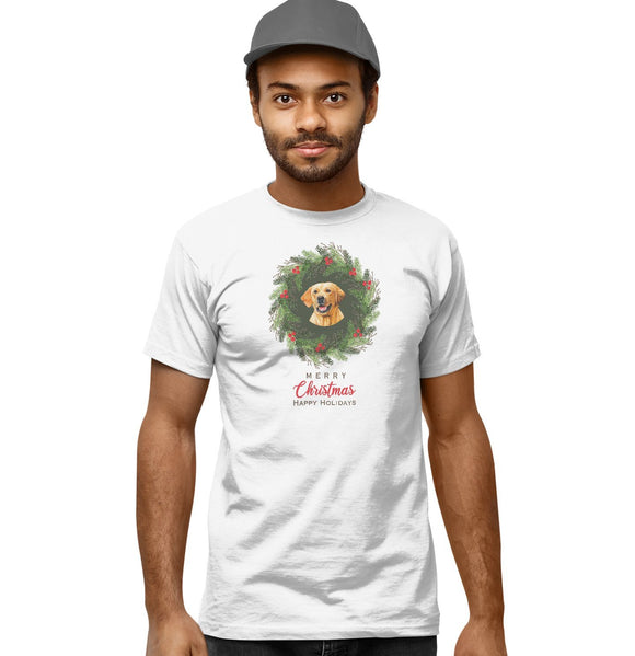  - Yellow Lab Christmas Wreath - Adult Unisex T-Shirt