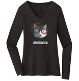 Ameowica - Women's V-Neck Long Sleeve T-Shirt