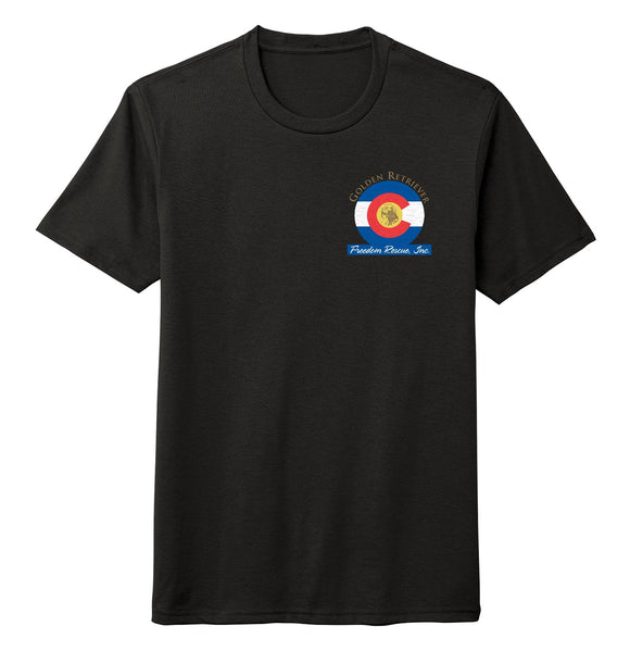 Golden Retriever Freedom Rescue Colorado Flag Logo - Left Chest - Tri-Blend T-Shirt