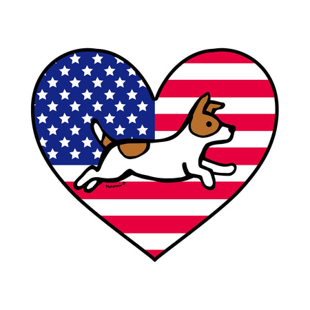 USA Flag Heart Jack Russell Terrier Running Left Chest - Adult Unisex Hoodie Sweatshirt