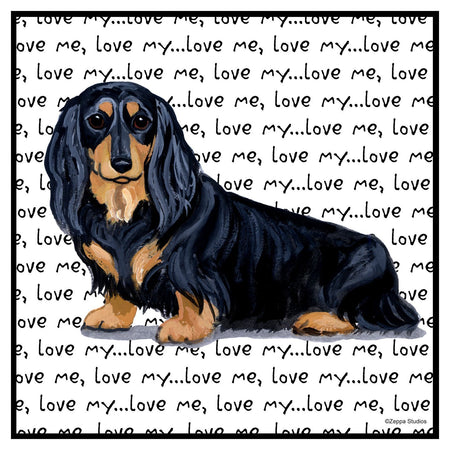 Black Long Haired Dachshund Love Text - Adult Unisex T-Shirt