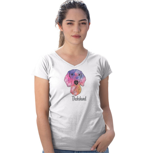 Colorful Dachshund Headshot - Ladies' V-Neck T-Shirt