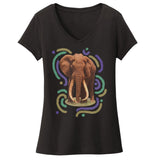 Wiggly Lines Elephant - Women's V-Neck T-Shirt