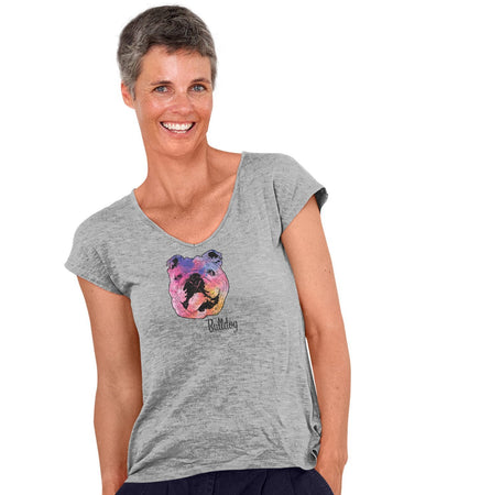 Colorful Bulldog Headshot - Women's V-Neck T-Shirt